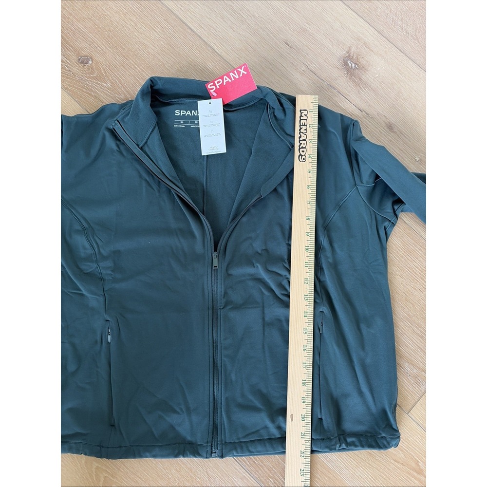Spanx Active Brushed Track Jacket Size XL Green Full Zip Pockets Stretch Gym - Picture 5 of 6